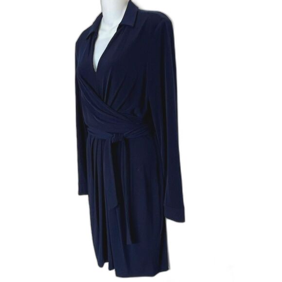 VINCE CAMUTO NAVY BLUE WRAP & TIE STYLE KNIT DRESS SIZE 10 LONG SLEEVES - Picture 6 of 12